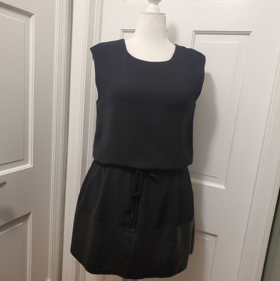 VINCE Lamb Leather Contrast Drawstring Black Dress Size Large, Chic, Stylish - Picture 2 of 15